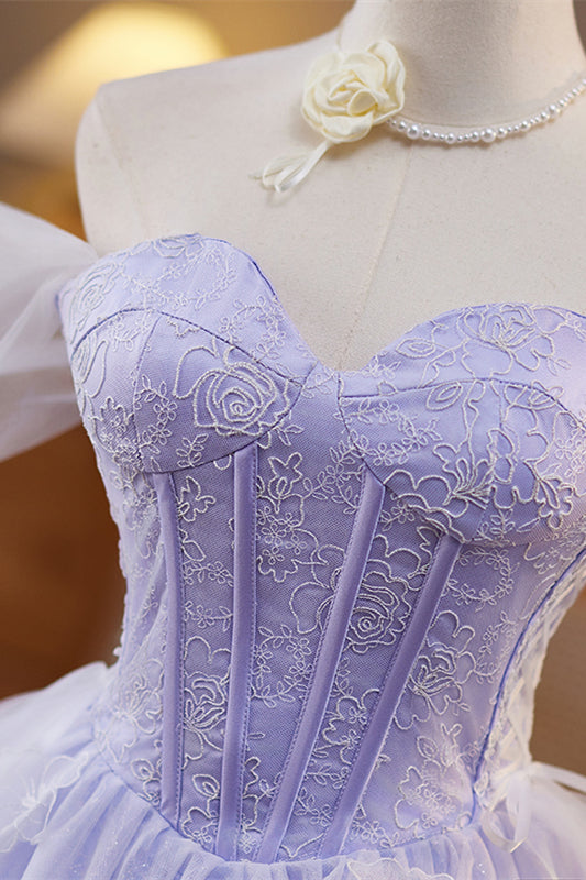 
                      
                        Off the Shoulder Lilac 3D Floral A-line Short Dress
                      
                    