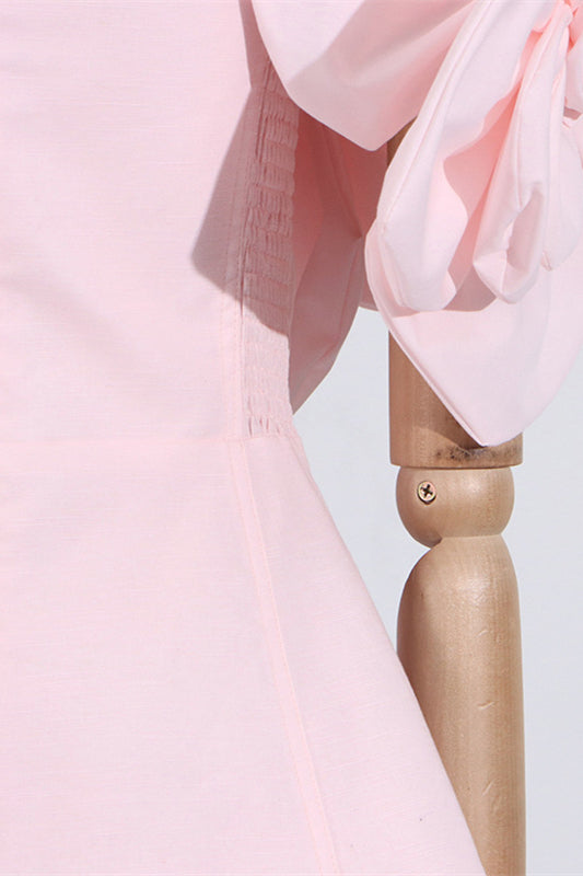 
                      
                        Off the Shoulder Pink 3D Floral A-line Short Dress
                      
                    