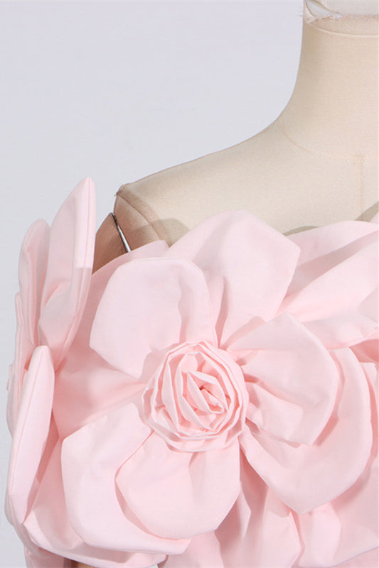 
                      
                        Off the Shoulder Pink 3D Floral A-line Short Dress
                      
                    