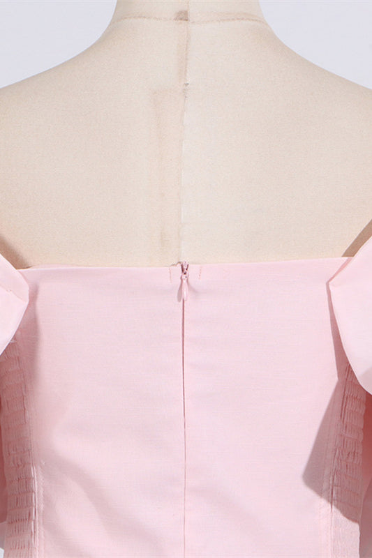 
                      
                        Off the Shoulder Pink 3D Floral A-line Short Dress
                      
                    