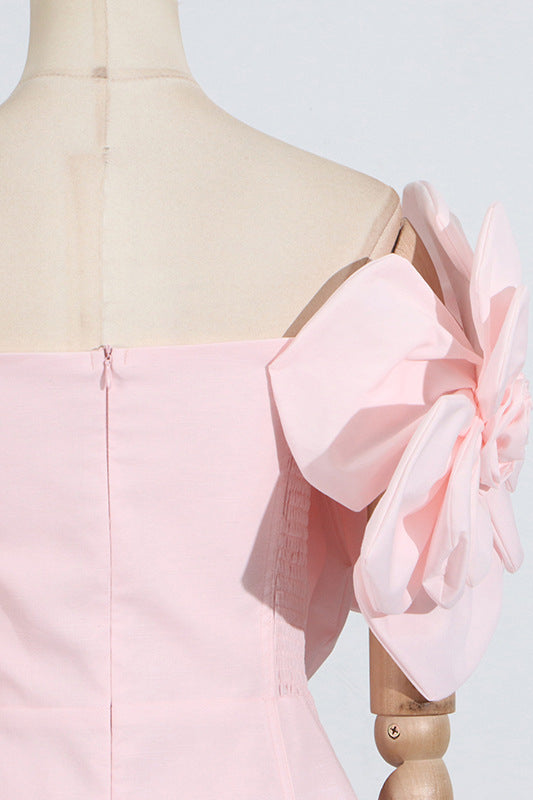 
                      
                        Off the Shoulder Pink 3D Floral A-line Short Dress
                      
                    