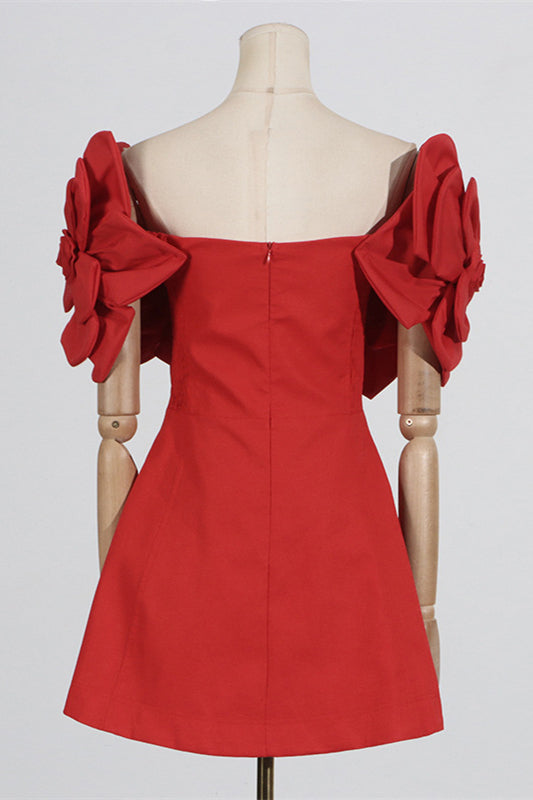 
                      
                        Off the Shoulder Pink 3D Floral A-line Short Dress
                      
                    