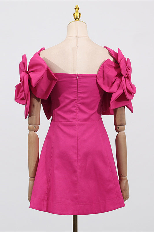
                      
                        Off the Shoulder Pink 3D Floral A-line Short Dress
                      
                    