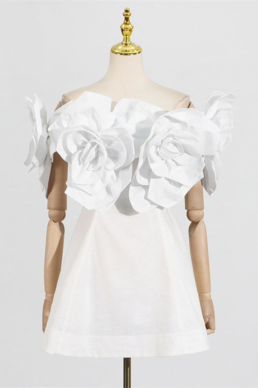 
                      
                        Off the Shoulder Pink 3D Floral A-line Short Dress
                      
                    