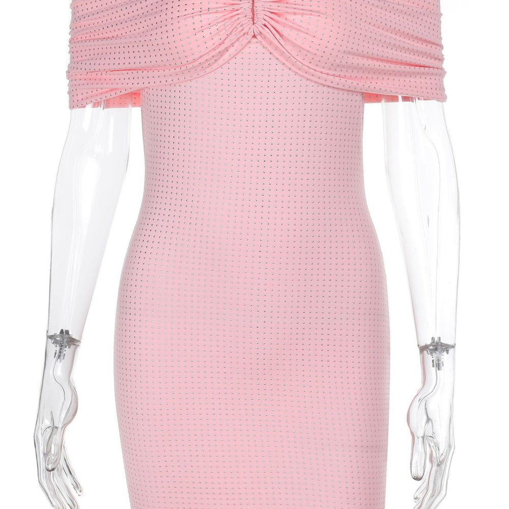 
                      
                        Off the Shoulder Pink Beaded Bodycon Short Dress
                      
                    