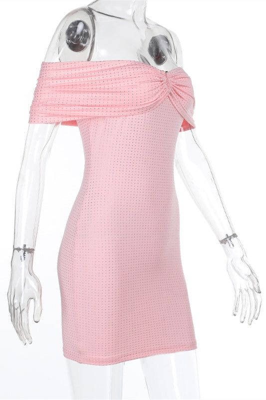 
                      
                        Off the Shoulder Pink Beaded Bodycon Short Dress
                      
                    
