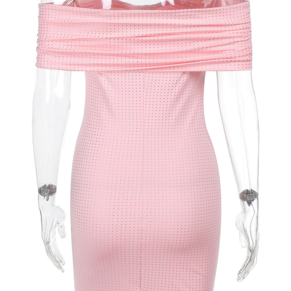 
                      
                        Off the Shoulder Pink Beaded Bodycon Short Dress
                      
                    