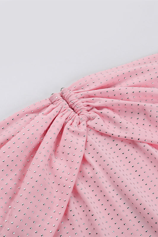 
                      
                        Off the Shoulder Pink Beaded Bodycon Short Dress
                      
                    