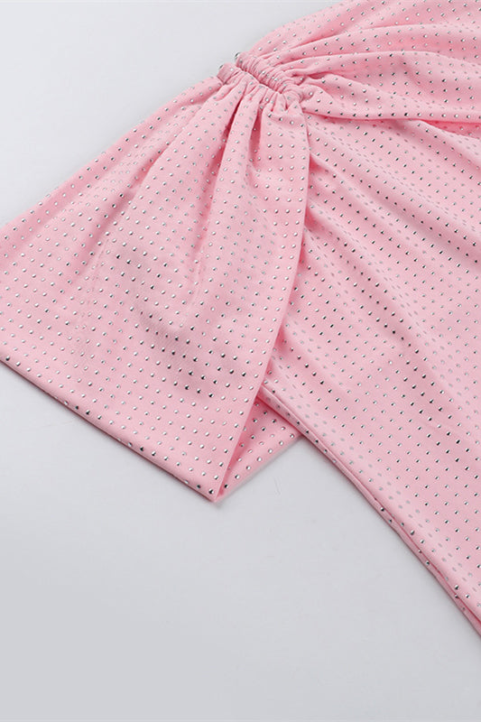 
                      
                        Off the Shoulder Pink Beaded Bodycon Short Dress
                      
                    