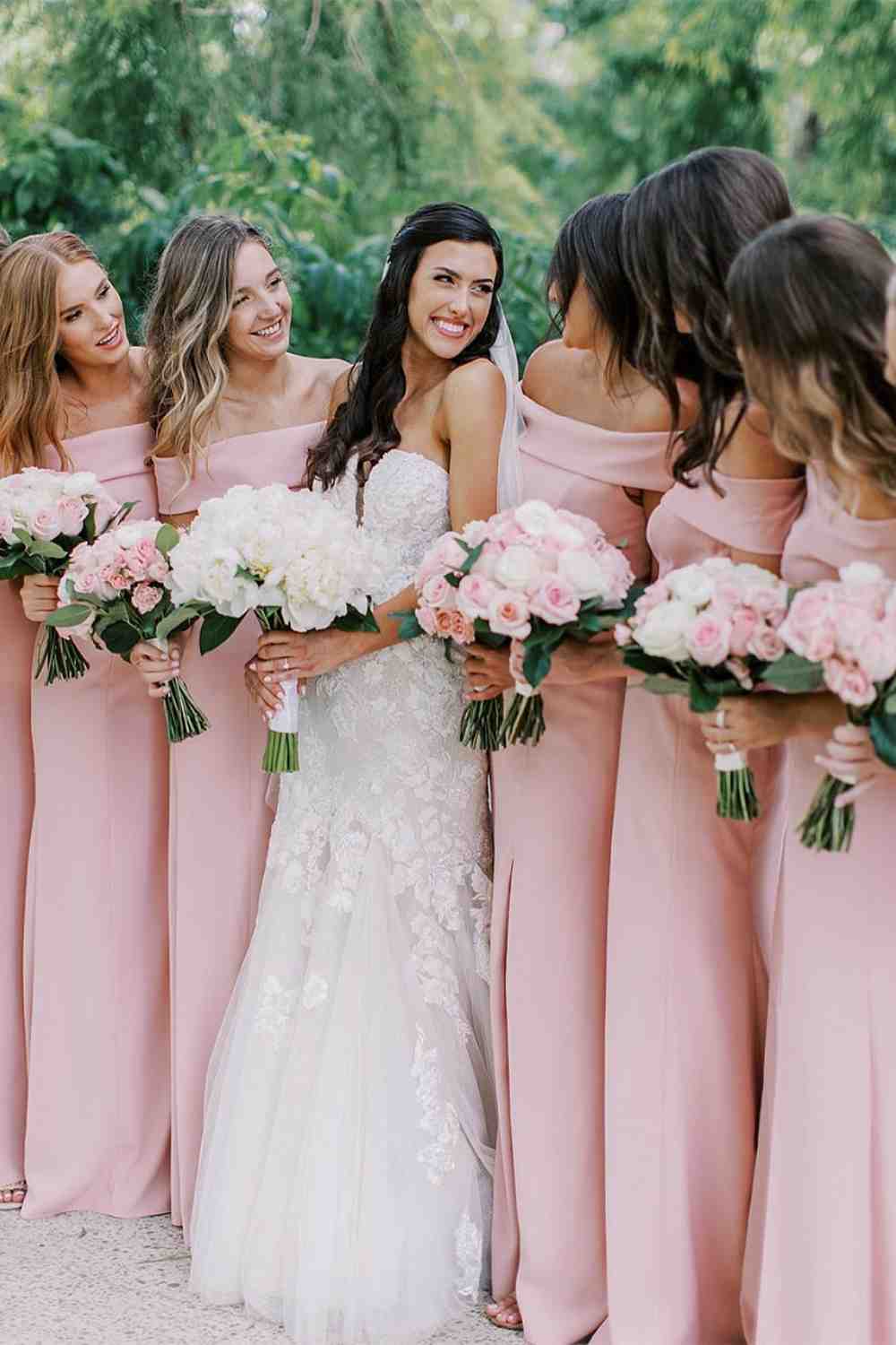 Off the Shoulder Pink Bridesmaid Dress with Slit