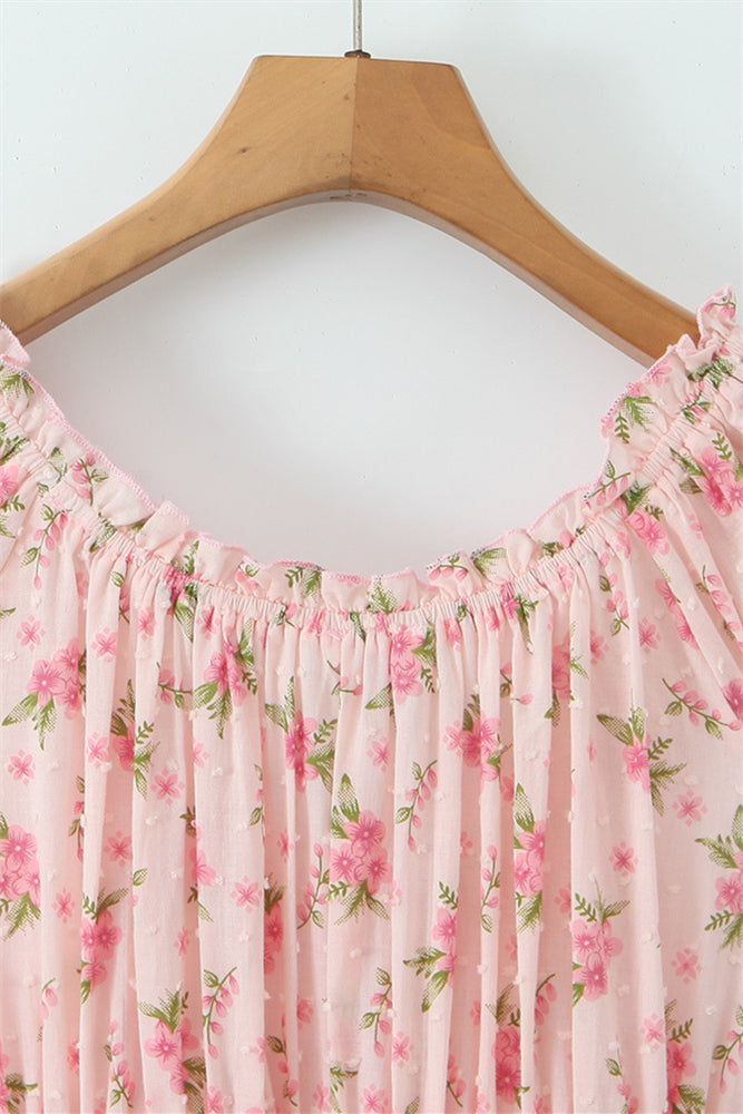 
                      
                        Off the Shoulder Pink Floral Print A-line Short Dress
                      
                    