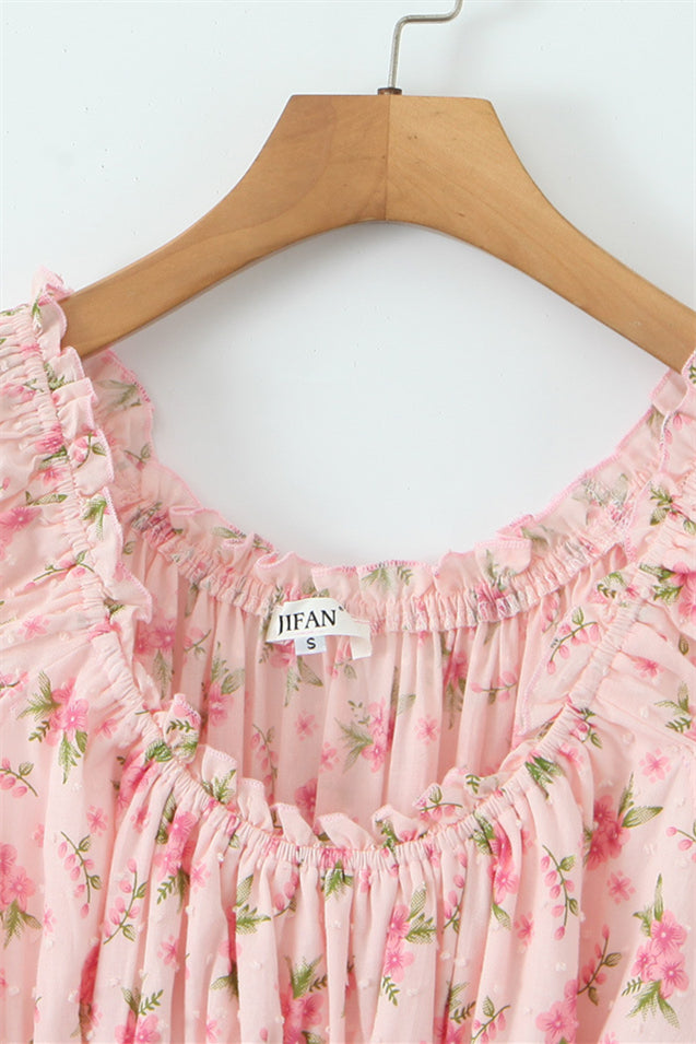 
                      
                        Off the Shoulder Pink Floral Print A-line Short Dress
                      
                    