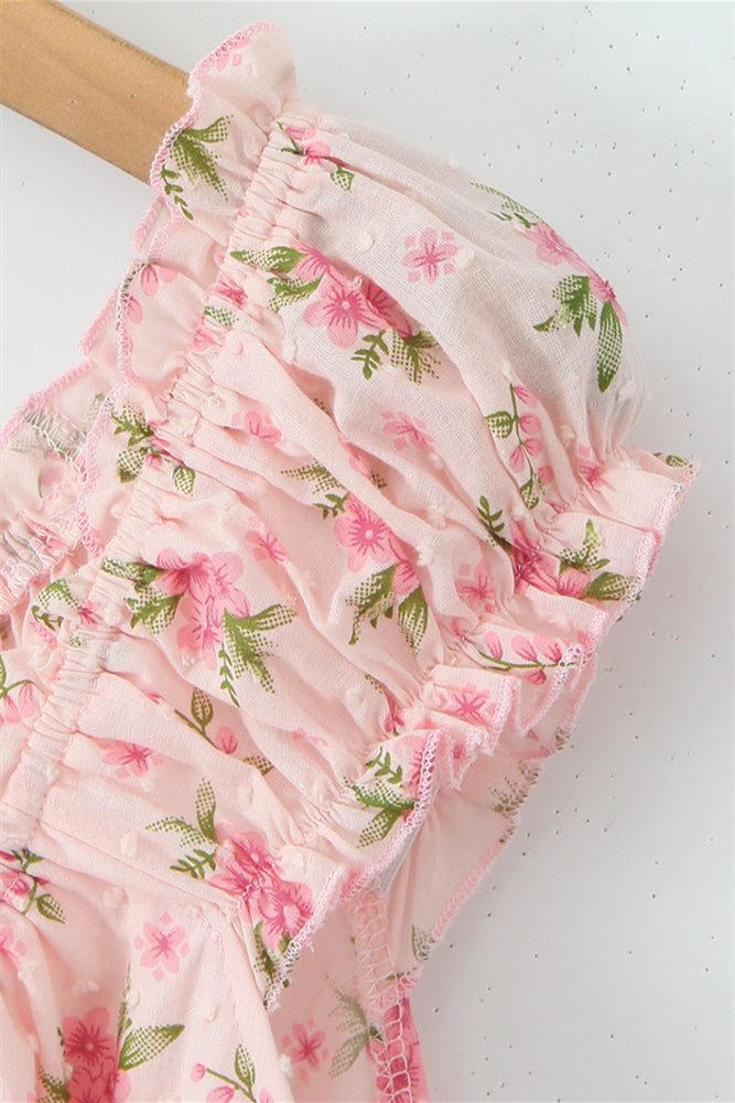 
                      
                        Off the Shoulder Pink Floral Print A-line Short Dress
                      
                    