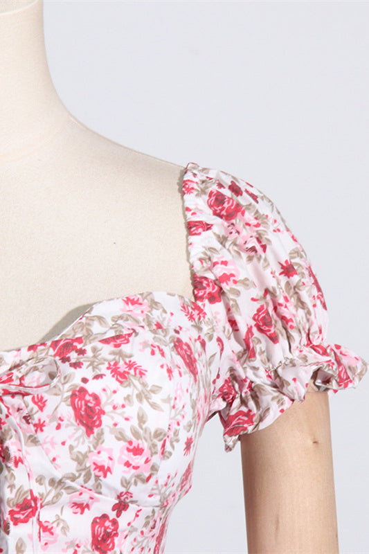 
                      
                        Off the Shoulder Pink Floral Print Tiered Short Dress
                      
                    