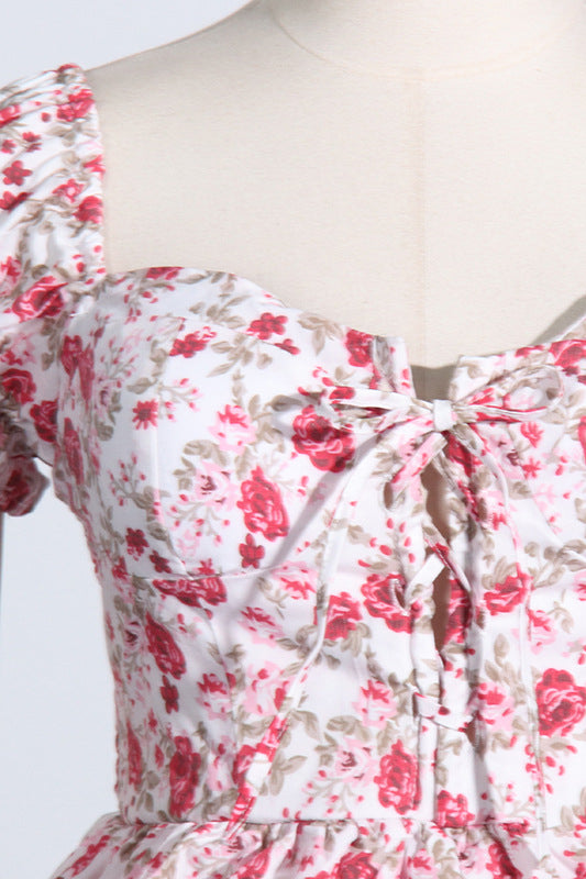 
                      
                        Off the Shoulder Pink Floral Print Tiered Short Dress
                      
                    