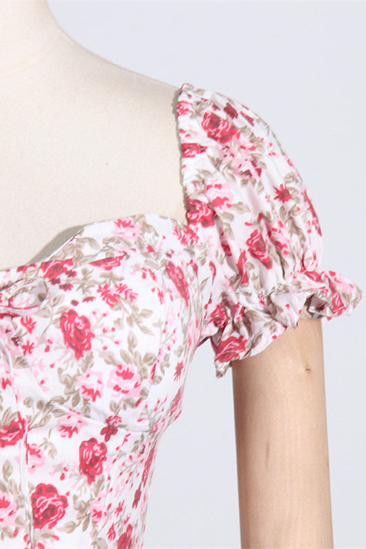 
                      
                        Off the Shoulder Pink Floral Print Tiered Short Dress
                      
                    
