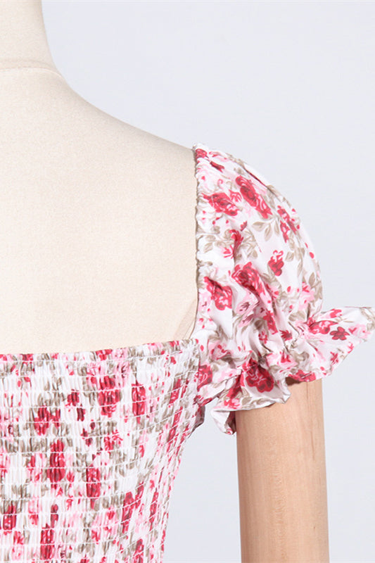 
                      
                        Off the Shoulder Pink Floral Print Tiered Short Dress
                      
                    