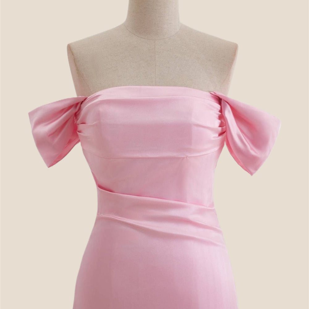 
                      
                        Off the Shoulder Pink Ruched Long Dress
                      
                    