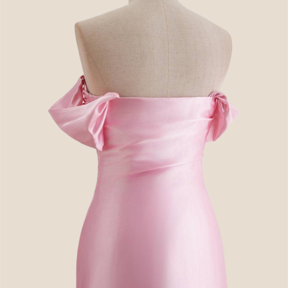 
                      
                        Off the Shoulder Pink Ruched Long Dress
                      
                    