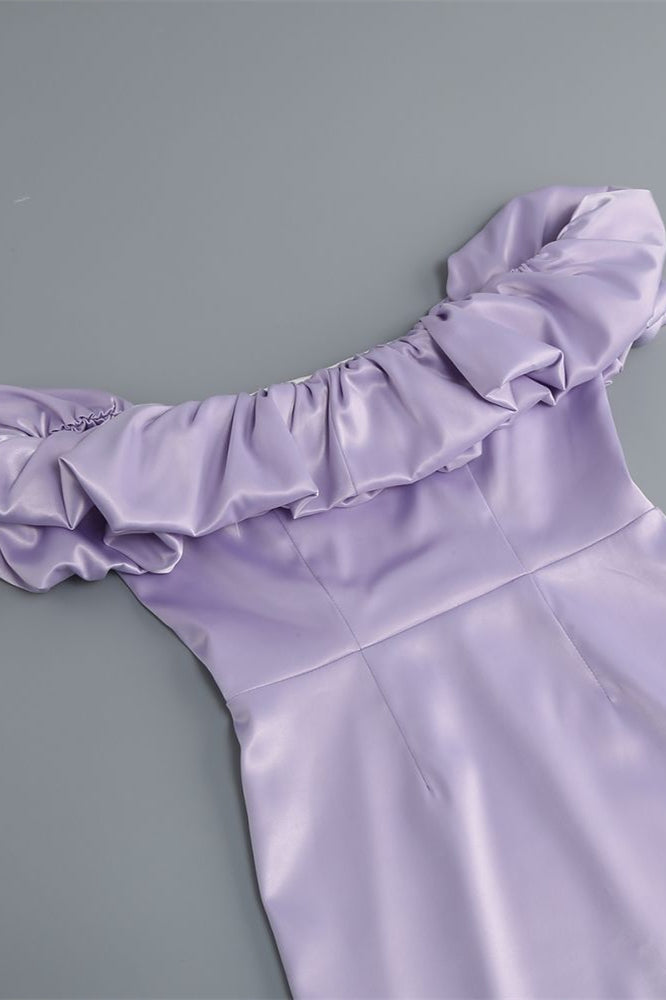 
                      
                        Off the Shoulder Purple Bodycon Short Dress with Slit
                      
                    