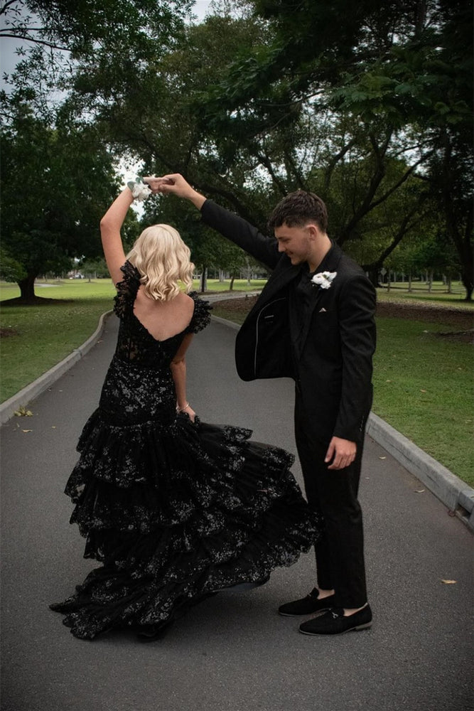 
                      
                        Off the Shoulder Red Sequin Tiered Mermaid Long Dress
                      
                    