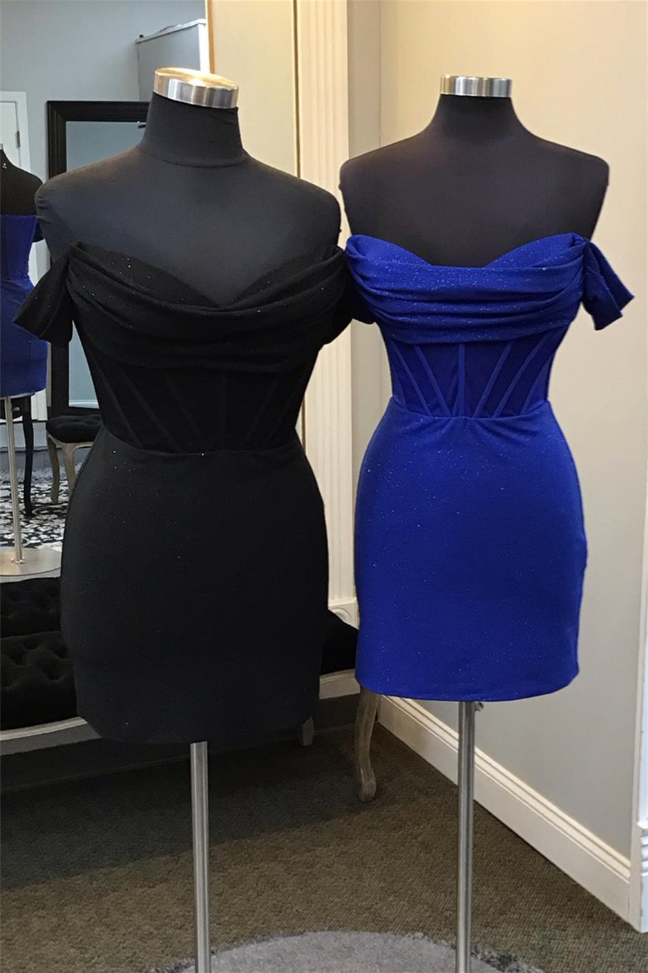 Off the Shoulder Royal Blue Bodycon Short Dress