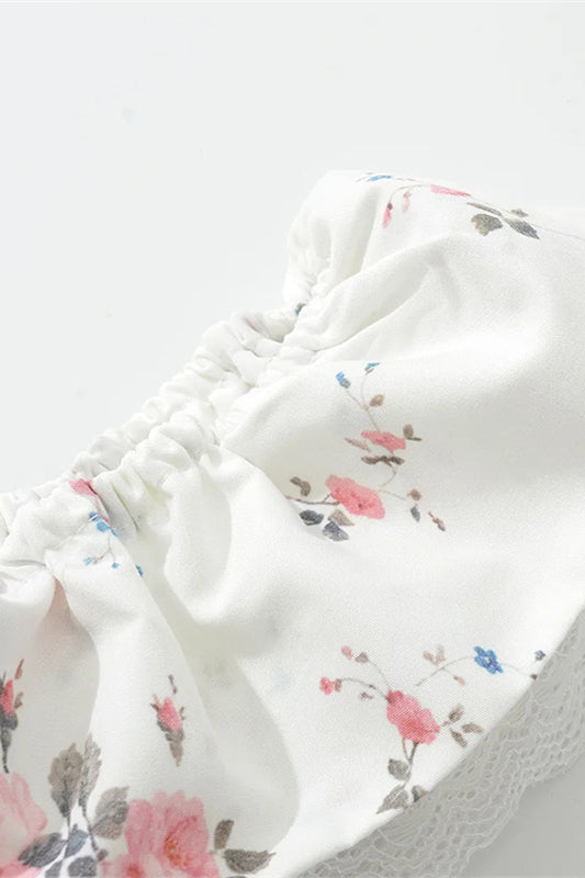 
                      
                        Off the Shoulder White Floral Print Short Dress with Bow
                      
                    