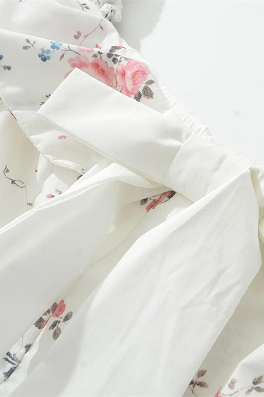 
                      
                        Off the Shoulder White Floral Print Short Dress with Bow
                      
                    