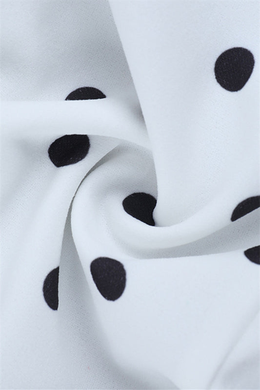 
                      
                        Off the Shoulder White Polka Dots A-line Short Dress
                      
                    