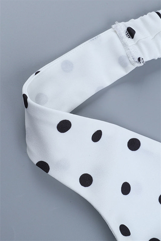 
                      
                        Off the Shoulder White Polka Dots A-line Short Dress
                      
                    