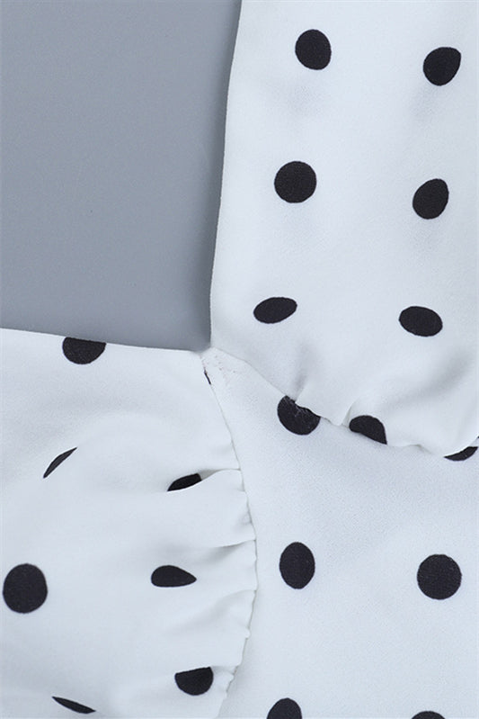 
                      
                        Off the Shoulder White Polka Dots A-line Short Dress
                      
                    