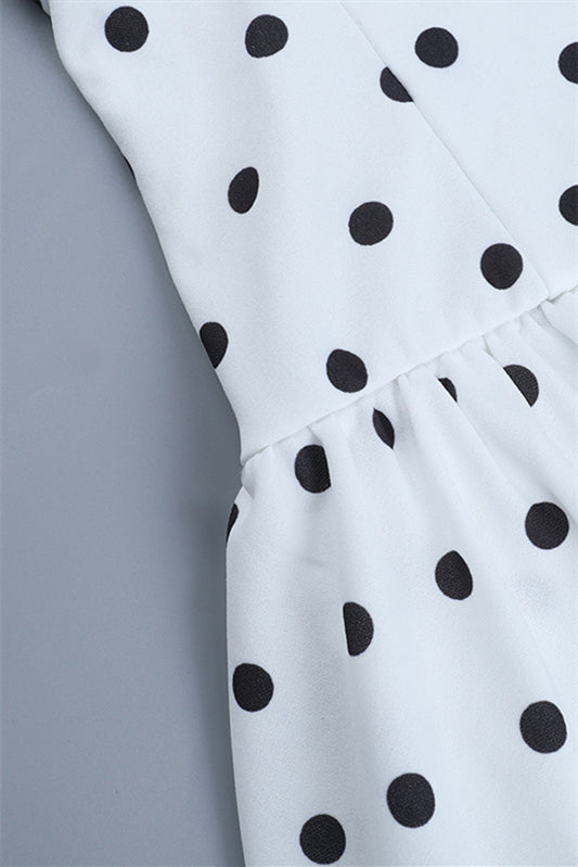 
                      
                        Off the Shoulder White Polka Dots A-line Short Dress
                      
                    
