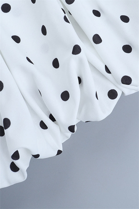 
                      
                        Off the Shoulder White Polka Dots A-line Short Dress
                      
                    