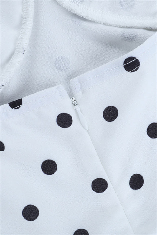 
                      
                        Off the Shoulder White Polka Dots A-line Short Dress
                      
                    