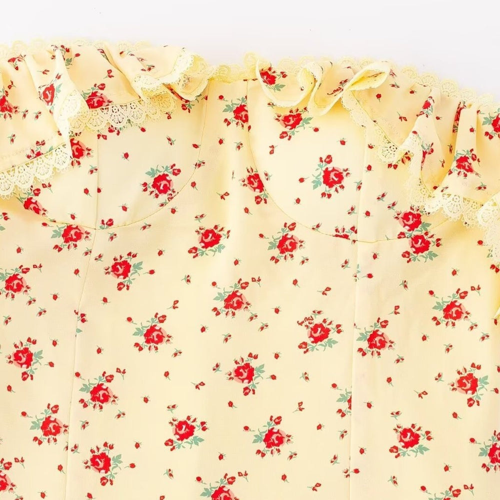 
                      
                        Off the Shoulder Yellow Floral Print Column Long Dress
                      
                    