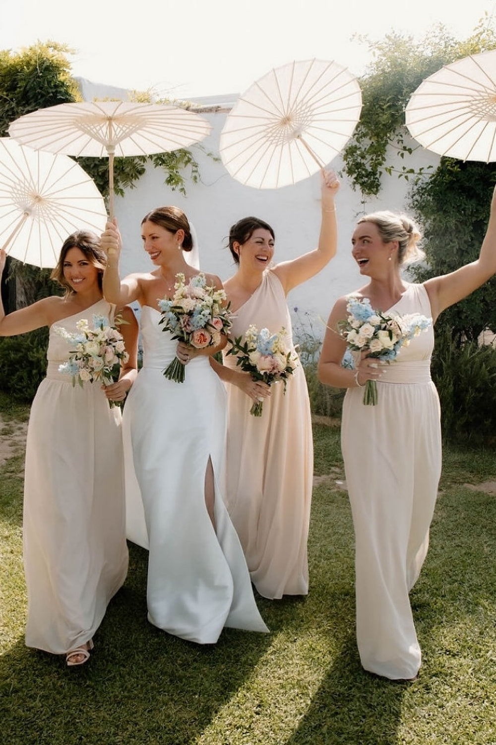 One Shoulder Cream Chiffon Bridesmaid Dress