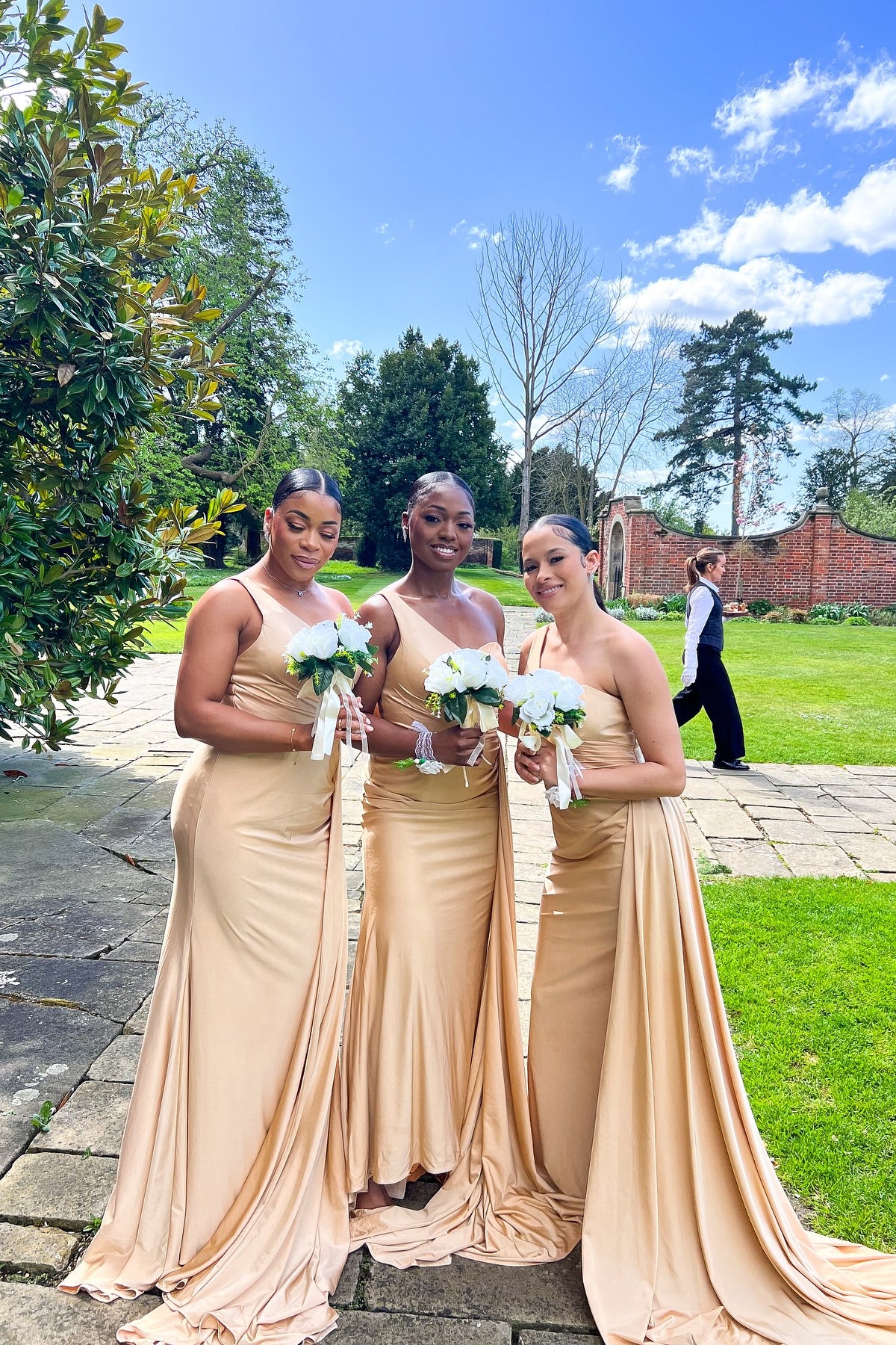 One Shoulder Gold Bridesmaid Dress with Shawl – PollyBoutique One Shoulder Gold Bridesmaid Dress with Shawl – PollyBoutique