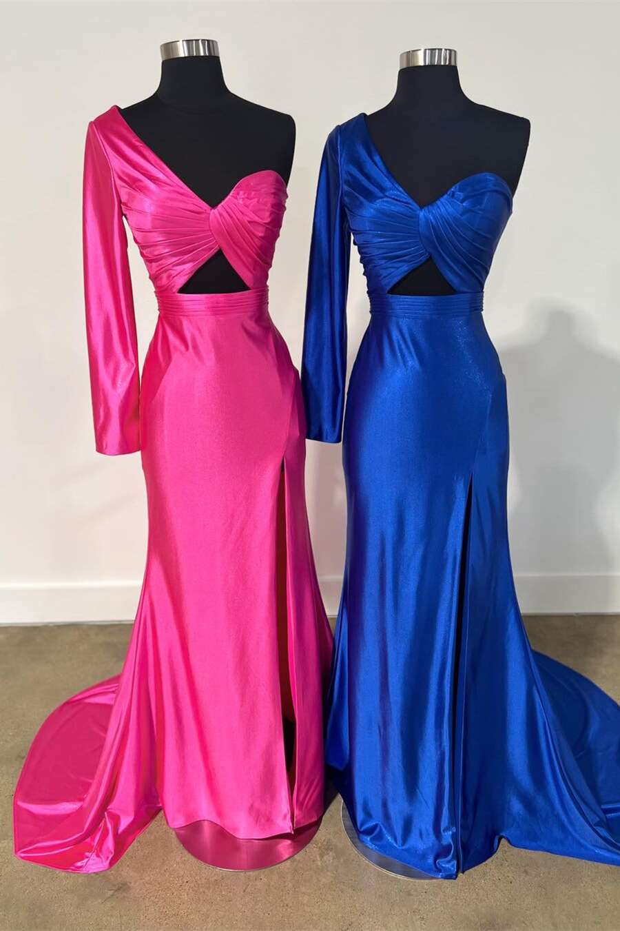 One Shoulder Hot Pink Mermaid Long Dress with Slit