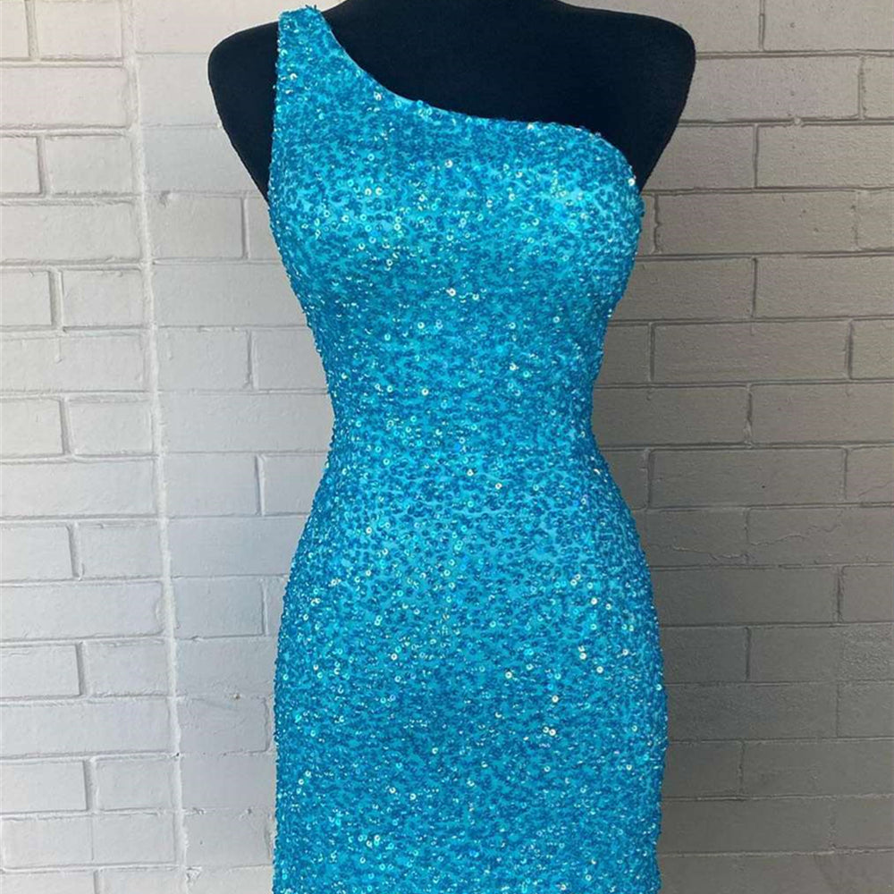 
                      
                        One Shoulder Hot Pink Sequin Bodycon Short Dress
                      
                    