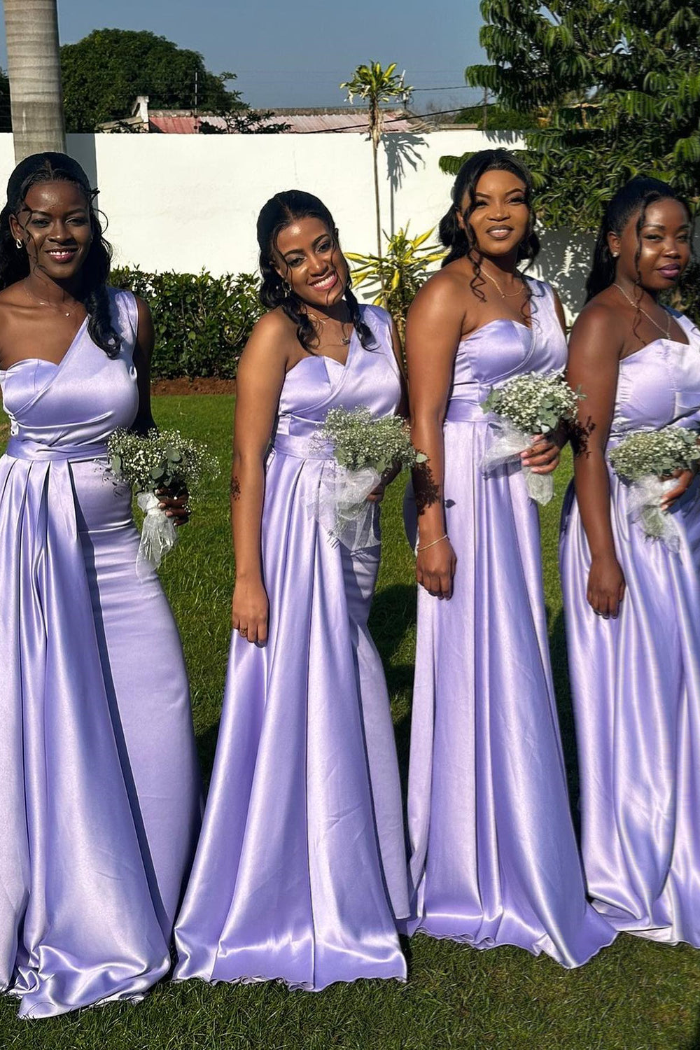 One Shoulder Lilac Bridesmaid Dress with Shawl