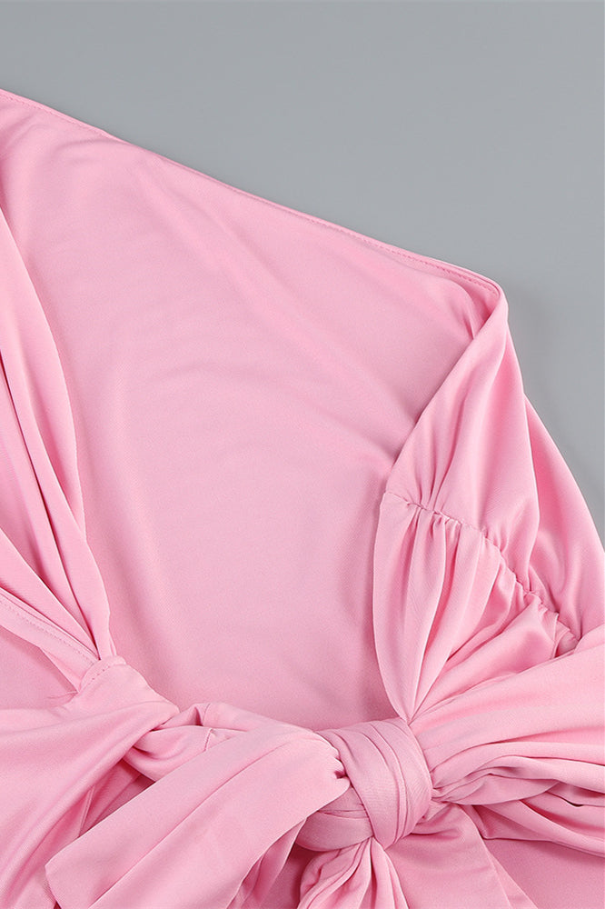 
                      
                        One Shoulder Pink Back Tie Sheath Long Dress
                      
                    