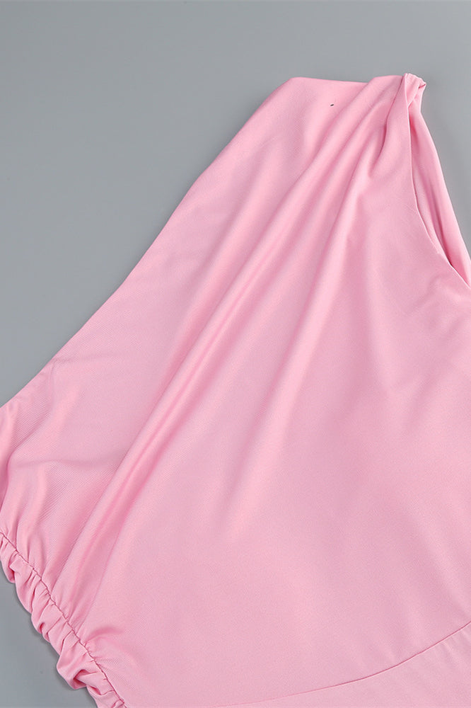
                      
                        One Shoulder Pink Back Tie Sheath Long Dress
                      
                    