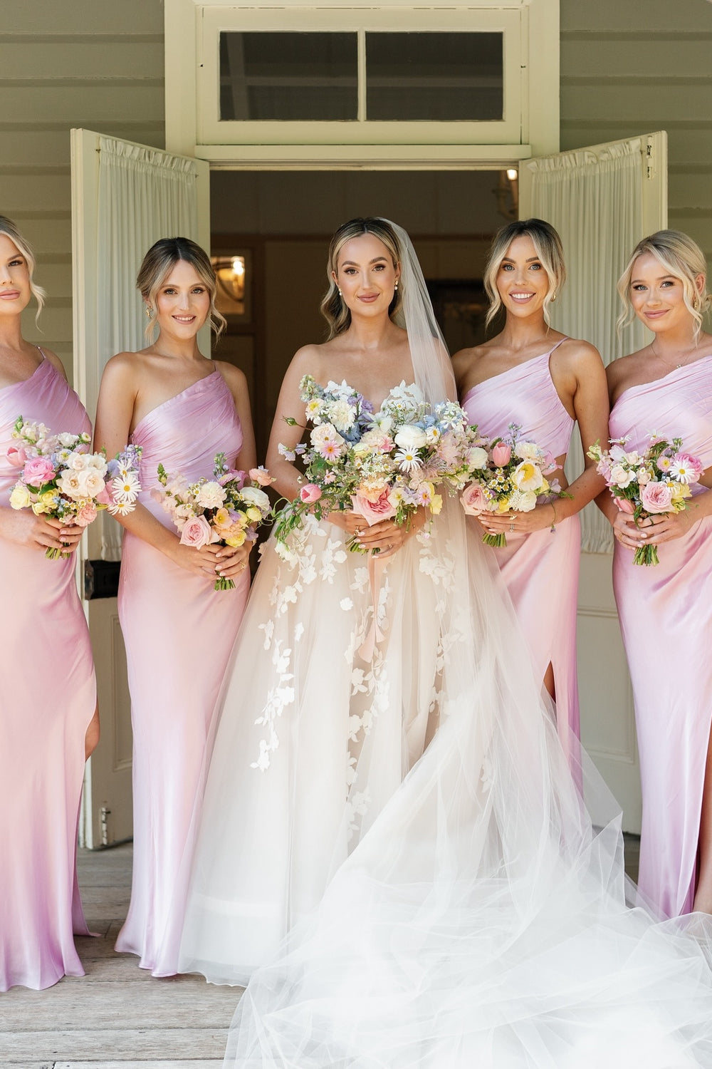 One Shoulder Pink Cut-out Bridesmaid Dress with Slit