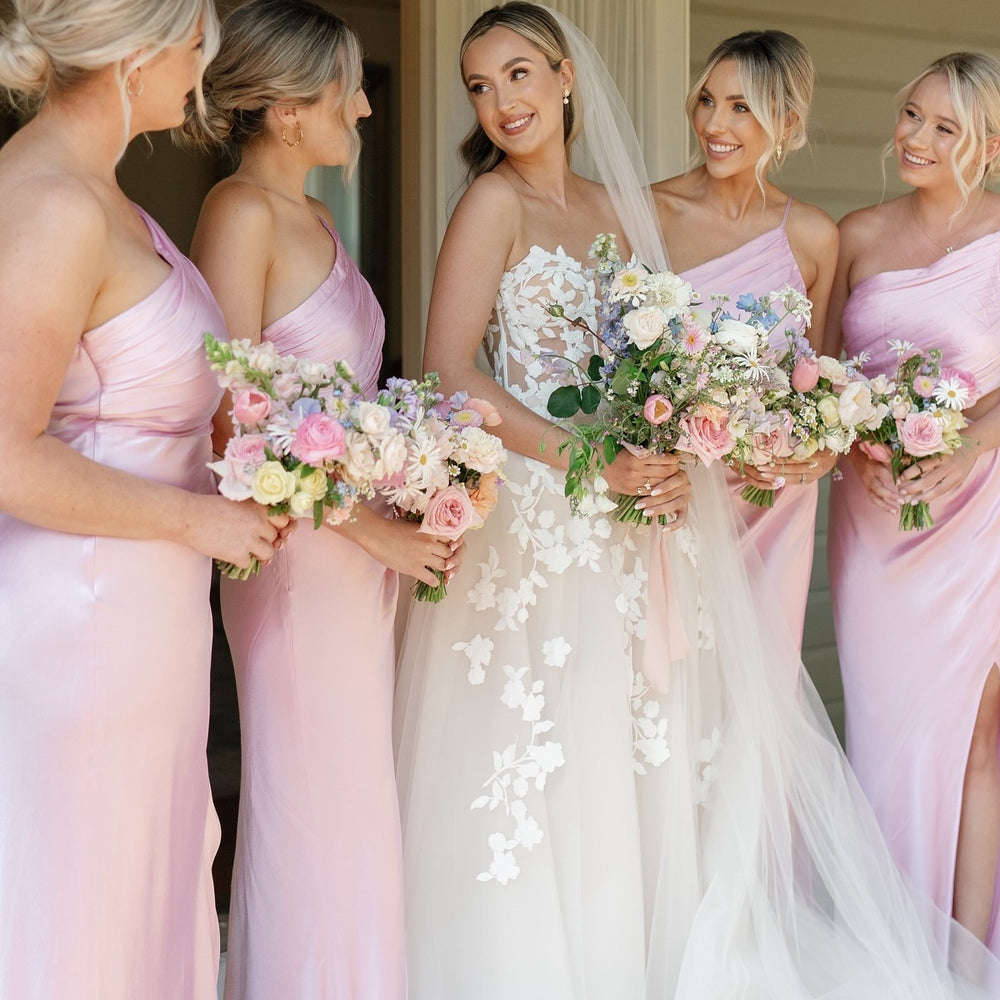 
                      
                        One Shoulder Pink Cut-out Bridesmaid Dress with Slit
                      
                    