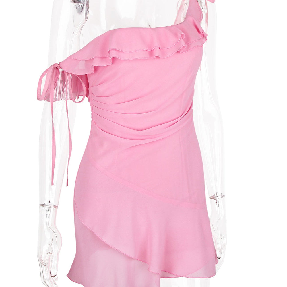 
                      
                        One Shoulder Pink Ruffle Chiffon Party Dress
                      
                    