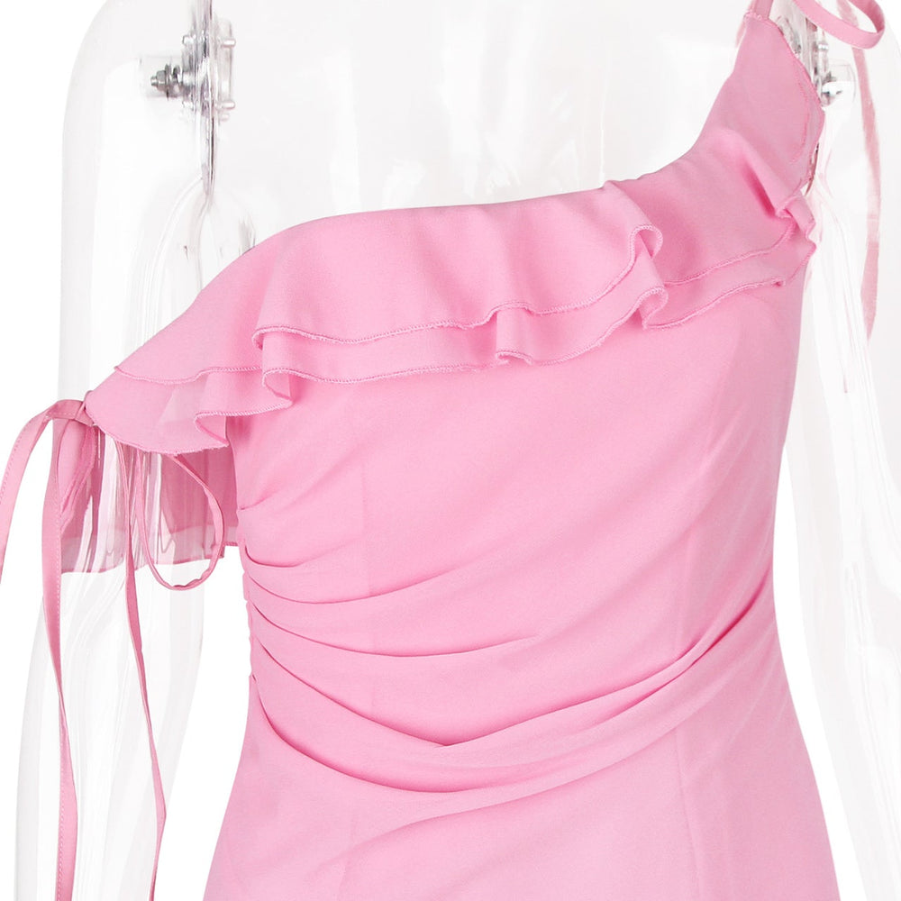 
                      
                        One Shoulder Pink Ruffle Chiffon Party Dress
                      
                    