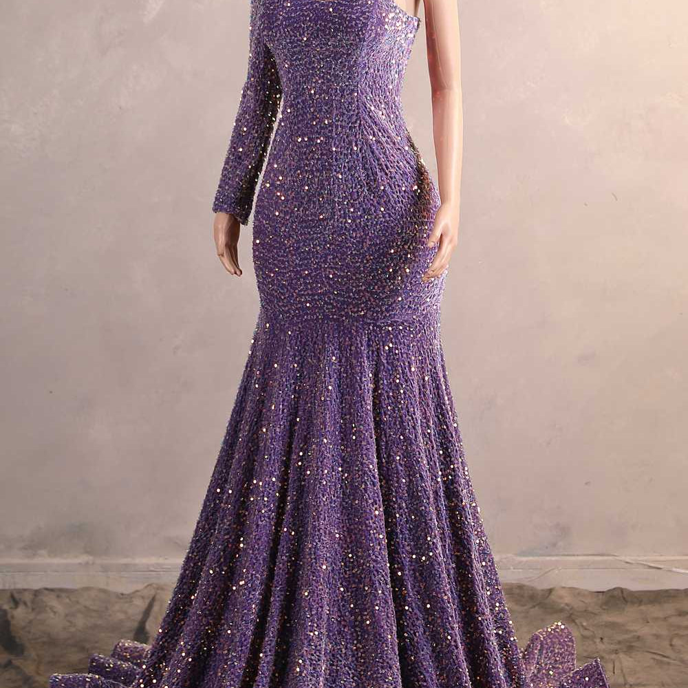 
                      
                        One Shoulder Purple Sequin Mermaid Long Dress
                      
                    