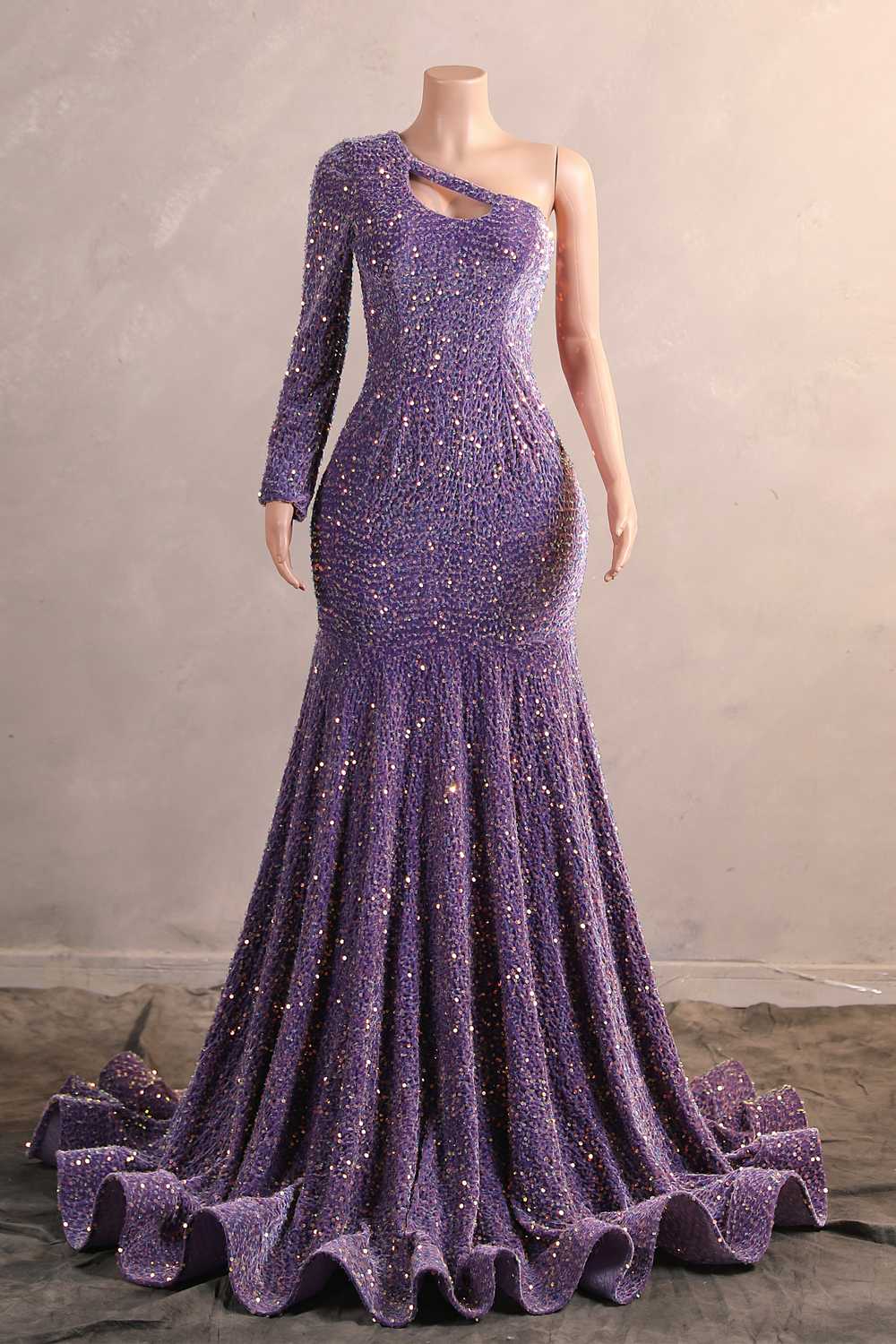 One Shoulder Purple Sequin Mermaid Long Dress