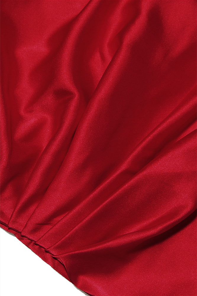
                      
                        One Shoulder Red High Slit Ruched Long Dress
                      
                    