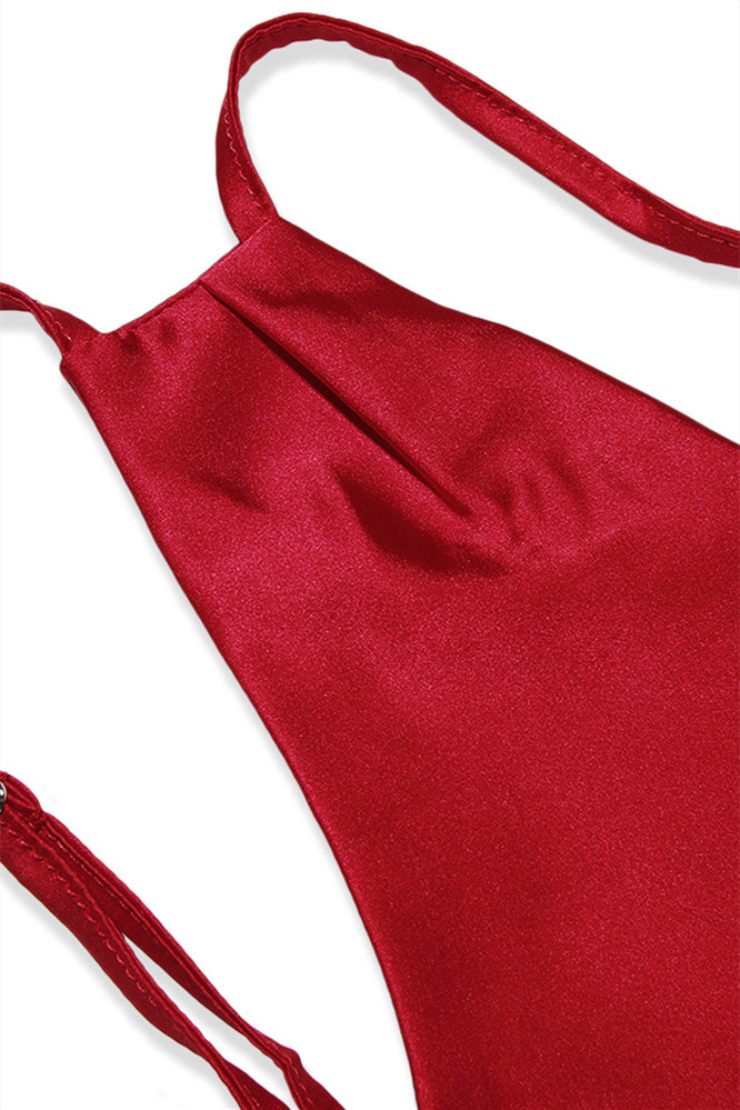 
                      
                        One Shoulder Red High Slit Ruched Long Dress
                      
                    